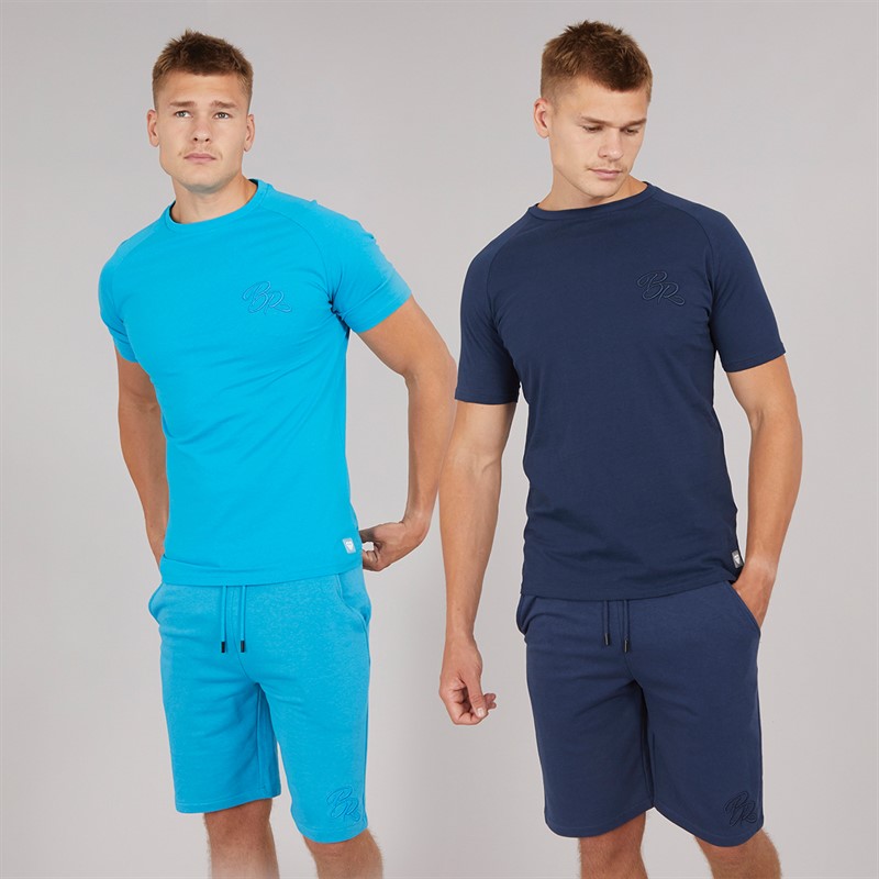 Mens Two Pack Aurelio Barreca T-Shirt And Shorts Set Navy/Turquoise 1 Mens Two Pack Aurelio Barreca T-Shirt And Shorts Set Navy/Turquoise