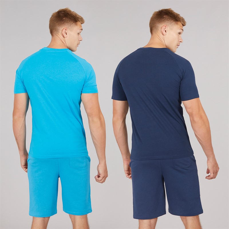 Mens Two Pack Aurelio Barreca T-Shirt And Shorts Set Navy/Turquoise 2 Mens Two Pack Aurelio Barreca T-Shirt And Shorts Set Navy/Turquoise
