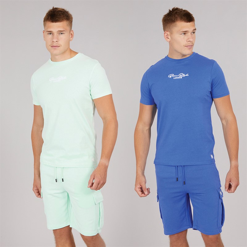 Mens Two Pack Aurelio T-Shirt And Cargo Shorts Set Aqua/Blue 1 Mens Two Pack Aurelio T-Shirt And Cargo Shorts Set Aqua/Blue