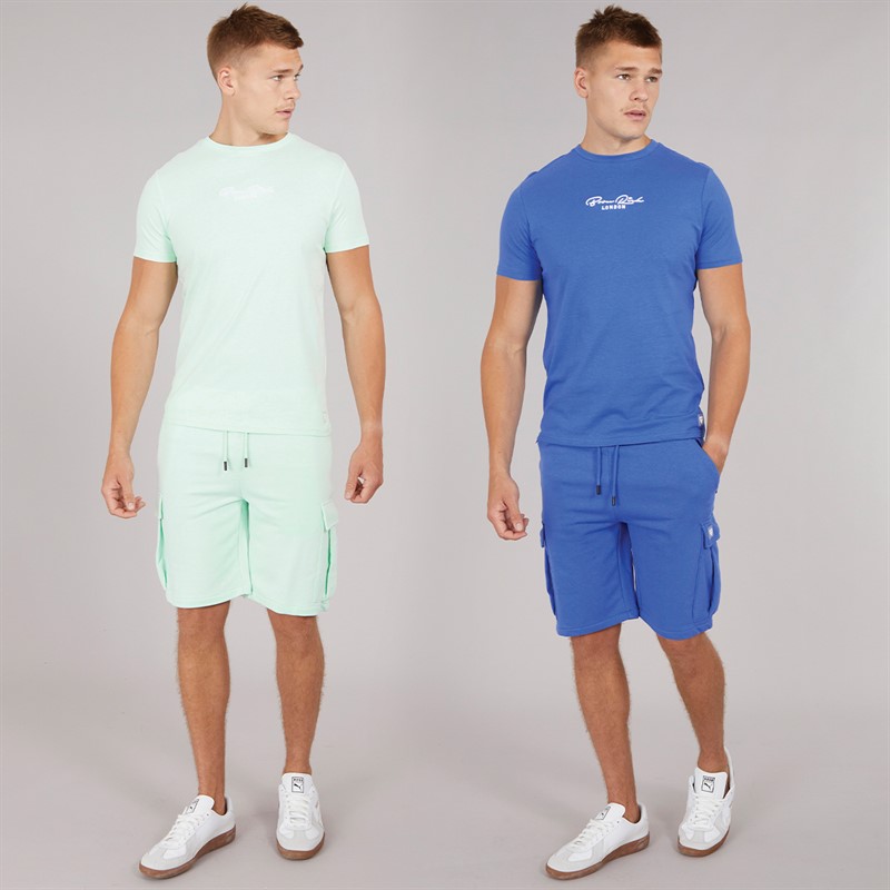Mens Two Pack Aurelio T-Shirt And Cargo Shorts Set Aqua/Blue 3 Mens Two Pack Aurelio T-Shirt And Cargo Shorts Set Aqua/Blue