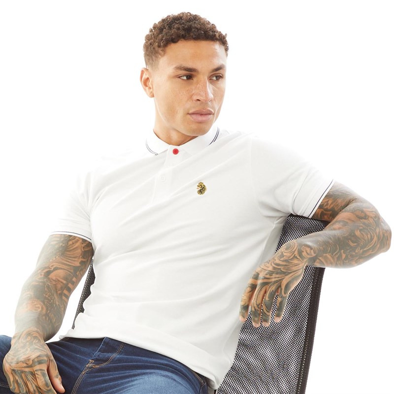 Mens Texas Tip Polo White/Navy 1 Mens Texas Tip Polo White/Navy