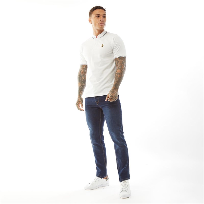Mens Texas Tip Polo White/Navy 3 Mens Texas Tip Polo White/Navy
