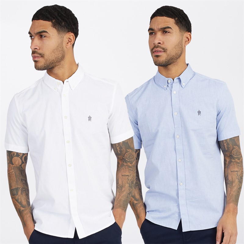 Mens Two Pack Short Sleeve Oxford Shirts White/Sky