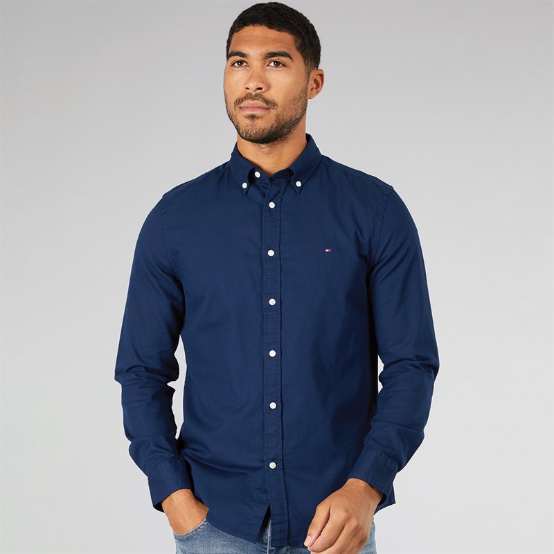 Mens Dobby Long Sleeve Shirt Carbon Navy
