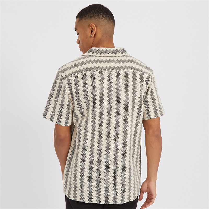 Mens Soresi Short Sleeve Shirt Ecru/Black Crochet 2 Mens Soresi Short Sleeve Shirt Ecru/Black Crochet