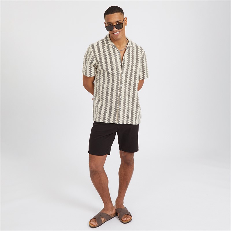 Mens Soresi Short Sleeve Shirt Ecru/Black Crochet 4 Mens Soresi Short Sleeve Shirt Ecru/Black Crochet
