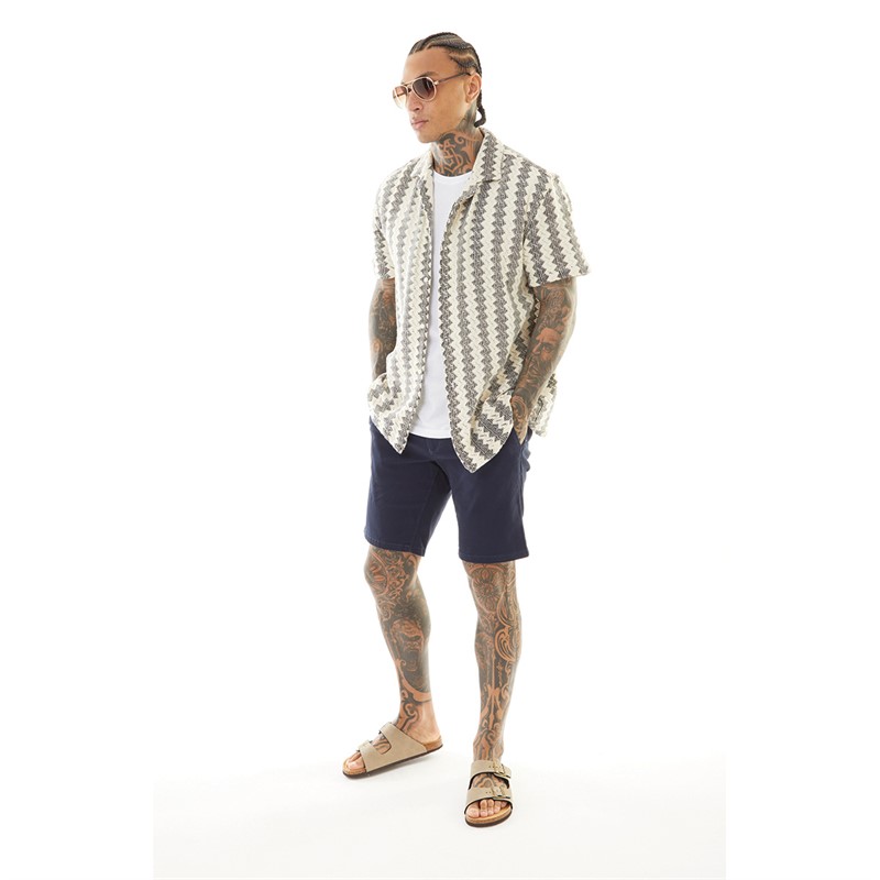 Mens Soresi Short Sleeve Shirt Ecru/Black Crochet 5 Mens Soresi Short Sleeve Shirt Ecru/Black Crochet