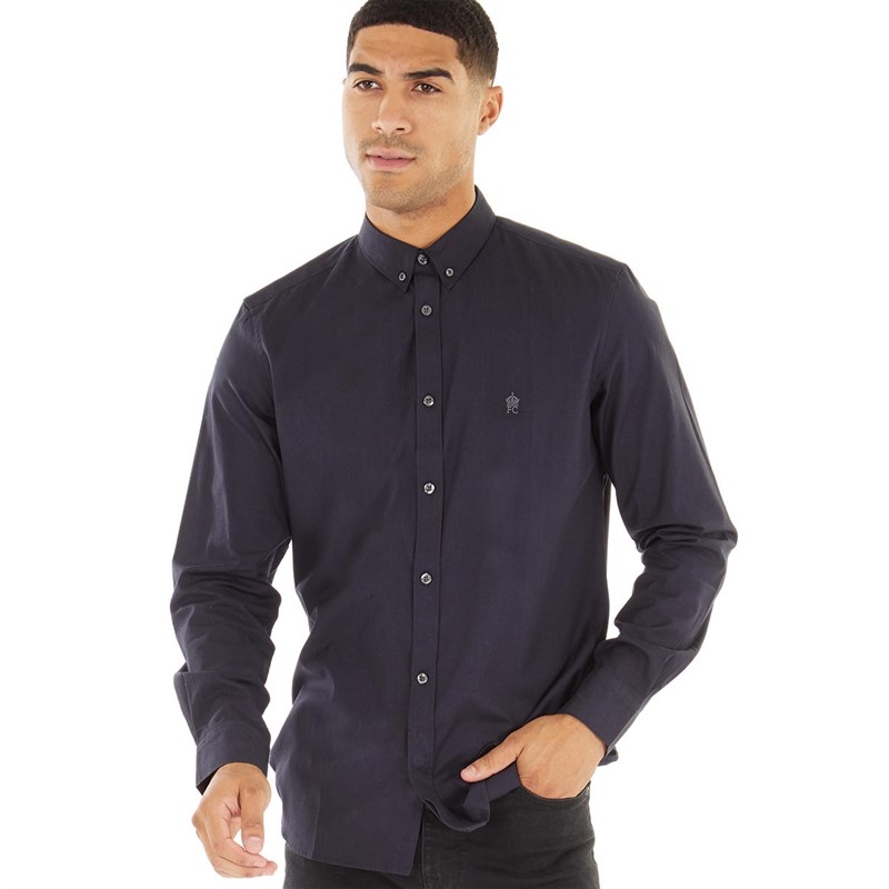 Mens Long Sleeve Oxford Shirt Solid Marine/Gunmetal