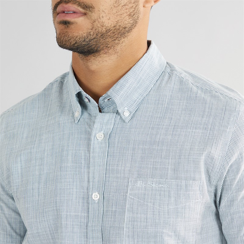 Mens Fine Stripe Short Sleeve Shirt Blue 3 Mens Fine Stripe Short Sleeve Shirt Blue