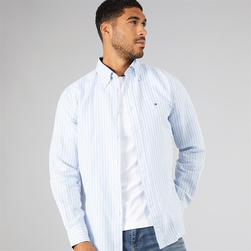 Mens Linen Blend Long Sleeve Shirt Breezy Blue/Stripe 1 Mens Linen Blend Long Sleeve Shirt Breezy Blue/Stripe