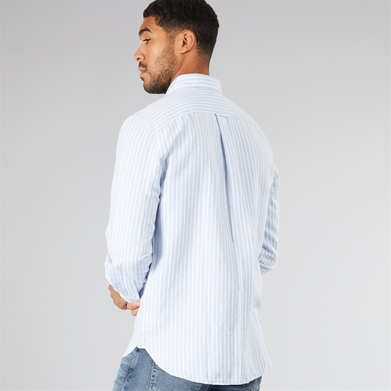 Mens Linen Blend Long Sleeve Shirt Breezy Blue/Stripe 2 Mens Linen Blend Long Sleeve Shirt Breezy Blue/Stripe