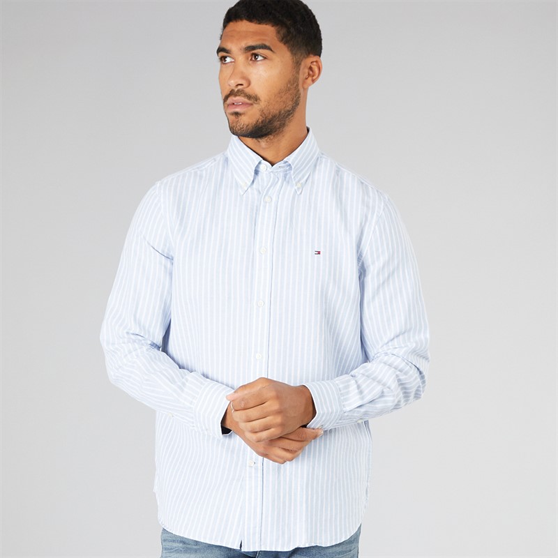 Mens Linen Blend Long Sleeve Shirt Breezy Blue/Stripe 3 Mens Linen Blend Long Sleeve Shirt Breezy Blue/Stripe