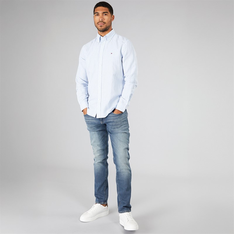 Mens Linen Blend Long Sleeve Shirt Breezy Blue/Stripe 4 Mens Linen Blend Long Sleeve Shirt Breezy Blue/Stripe