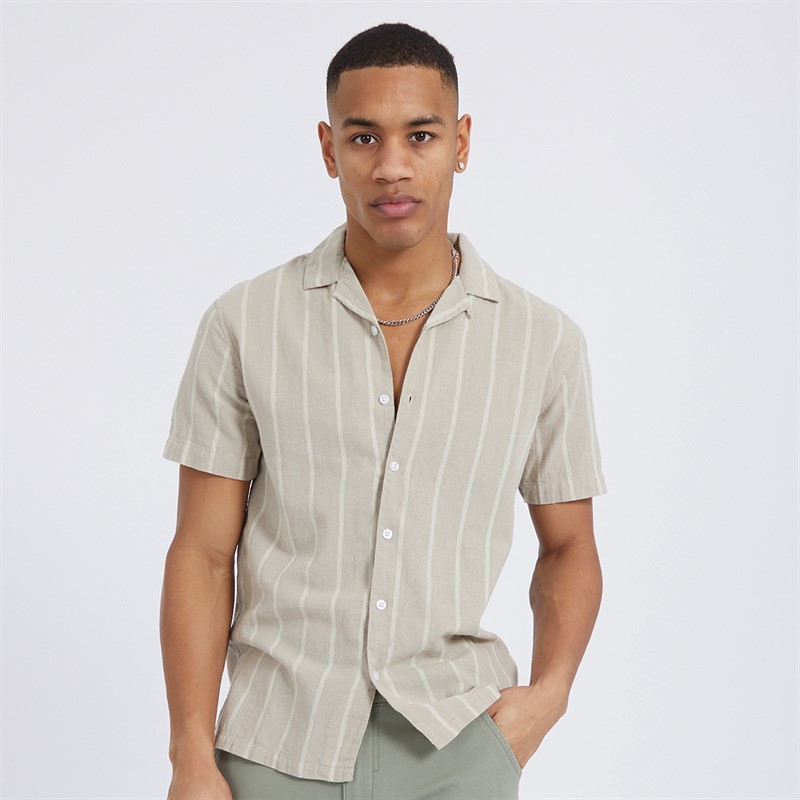 Mens Gogh Short Sleeve Shirt Stone/Ecru