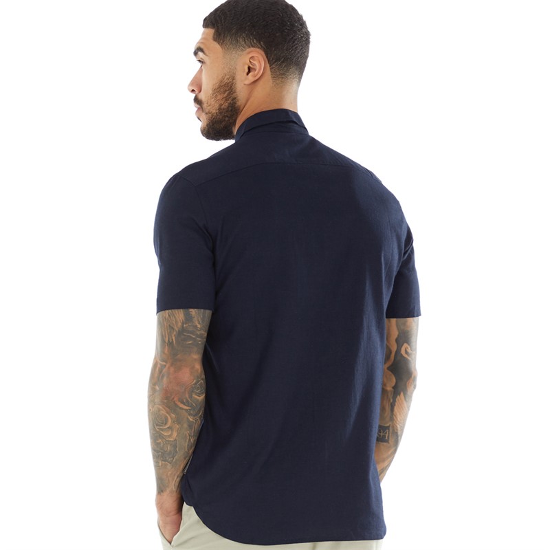 Mens Short Sleeve Linen Shirt Marine 2 Mens Short Sleeve Linen Shirt Marine