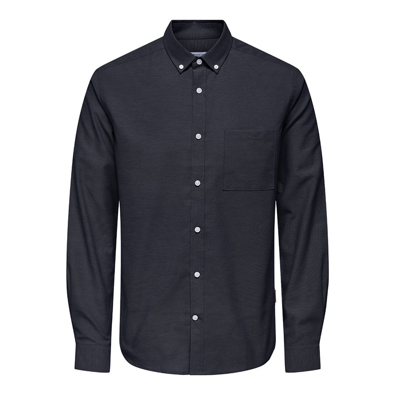 Mens Alvaro Slim Long Sleeve Oxford Shirt Dark Navy