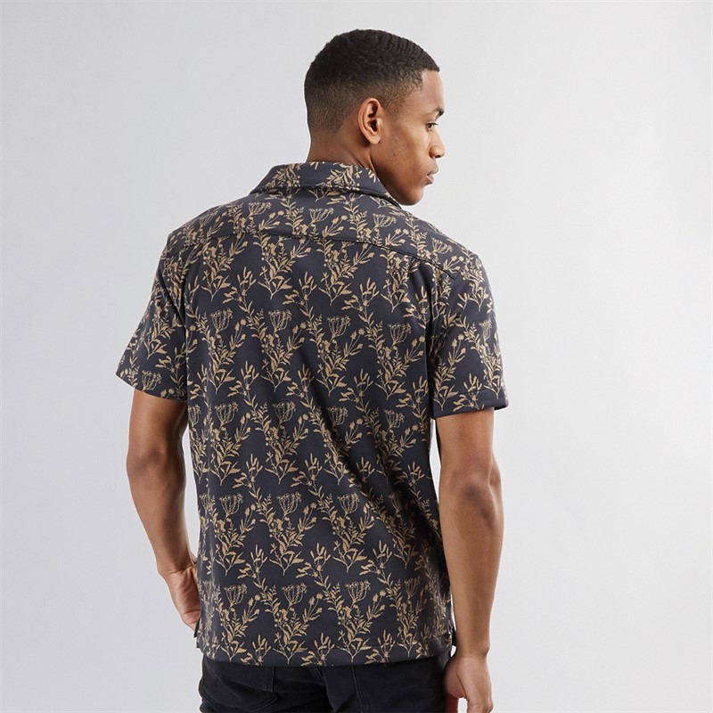 Mens Berry Jacquard Knitted Camp Short Sleeve Shirt Charcoal 2 Mens Berry Jacquard Knitted Camp Short Sleeve Shirt Charcoal