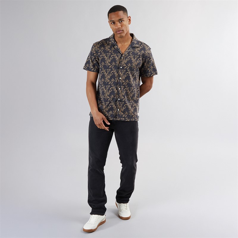 Mens Berry Jacquard Knitted Camp Short Sleeve Shirt Charcoal 4 Mens Berry Jacquard Knitted Camp Short Sleeve Shirt Charcoal