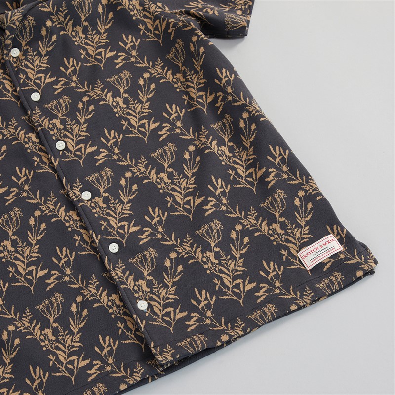 Mens Berry Jacquard Knitted Camp Short Sleeve Shirt Charcoal 5 Mens Berry Jacquard Knitted Camp Short Sleeve Shirt Charcoal