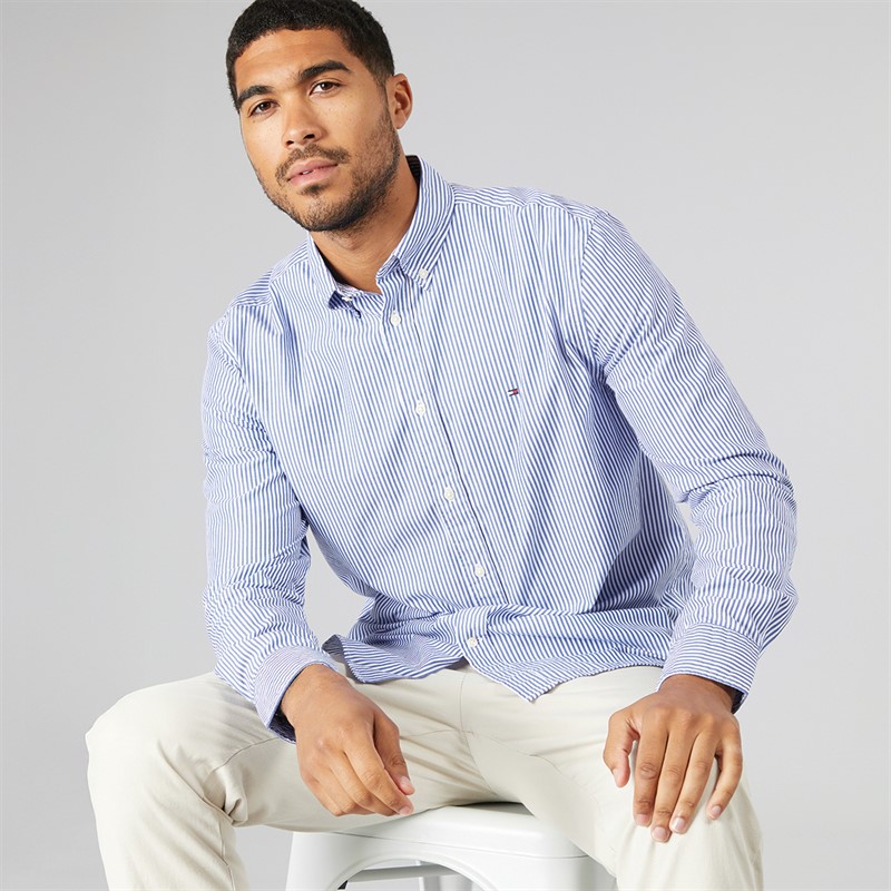 Mens Flex Poplin Classic Long Sleeve Shirt Wedge Blue/Optic White