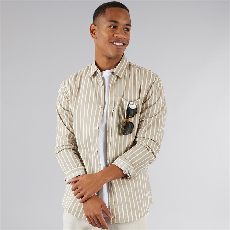 Mens Row Stripe Long Sleeve Shirt Crockery