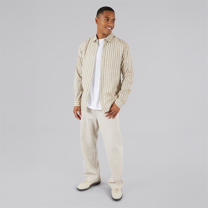 Mens Row Stripe Long Sleeve Shirt Crockery 3 Mens Row Stripe Long Sleeve Shirt Crockery