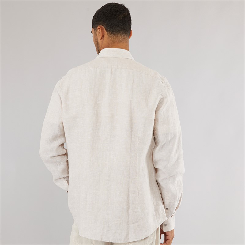 Mens Linen Slim Fit Long Sleeve Shirt Stony Beige 2 Mens Linen Slim Fit Long Sleeve Shirt Stony Beige