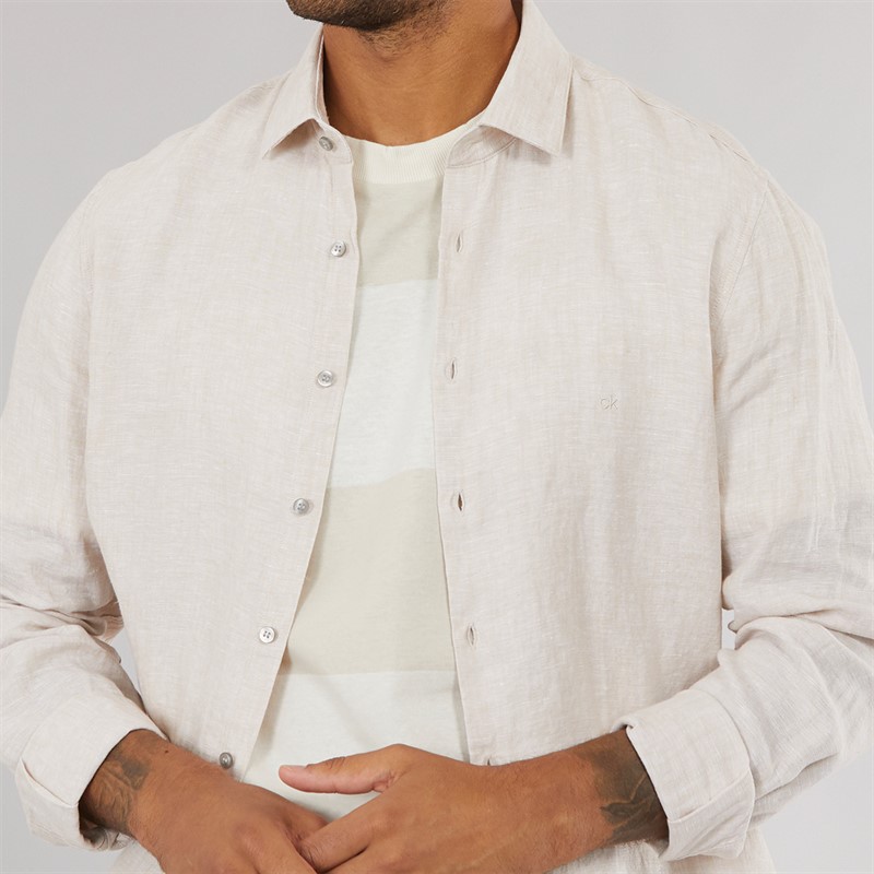 Mens Linen Slim Fit Long Sleeve Shirt Stony Beige 3 Mens Linen Slim Fit Long Sleeve Shirt Stony Beige