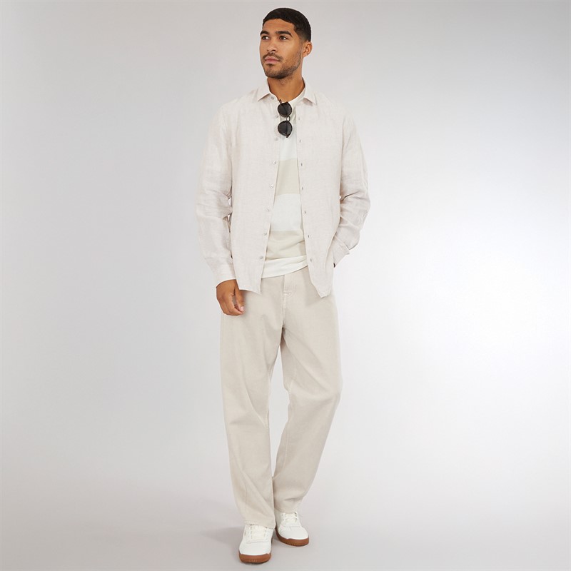 Mens Linen Slim Fit Long Sleeve Shirt Stony Beige 4 Mens Linen Slim Fit Long Sleeve Shirt Stony Beige