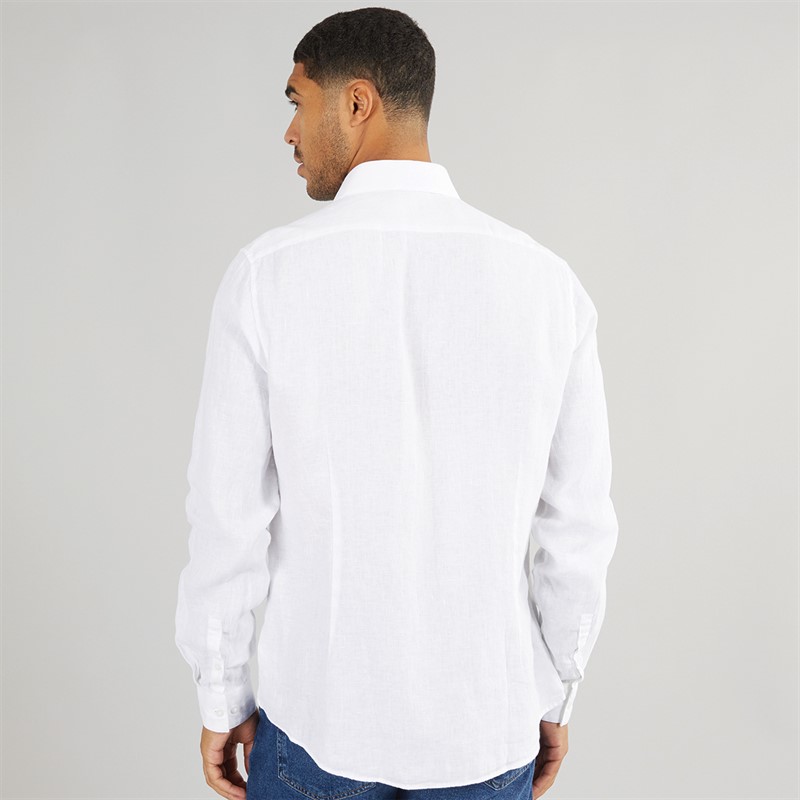 Mens Linen Slim Fit Long Sleeve Shirt White 2 Mens Linen Slim Fit Long Sleeve Shirt White