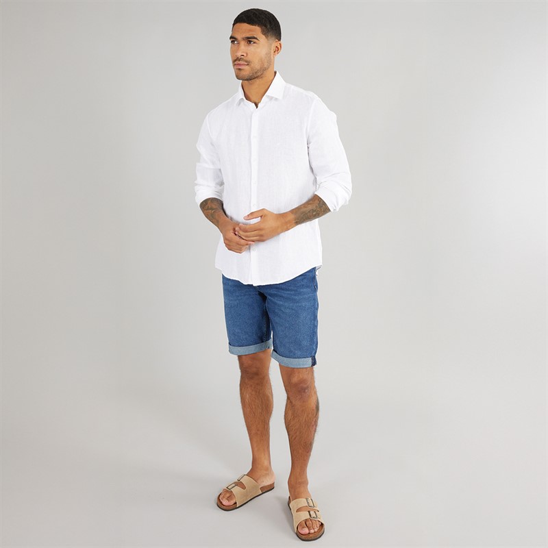 Mens Linen Slim Fit Long Sleeve Shirt White 4 Mens Linen Slim Fit Long Sleeve Shirt White