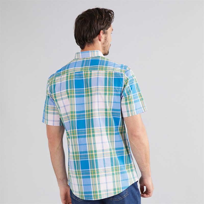 Mens Short Sleeve Checked Shirt Pine Green/Cornflower/Pink Lady 2 Mens Short Sleeve Checked Shirt Pine Green/Cornflower/Pink Lady