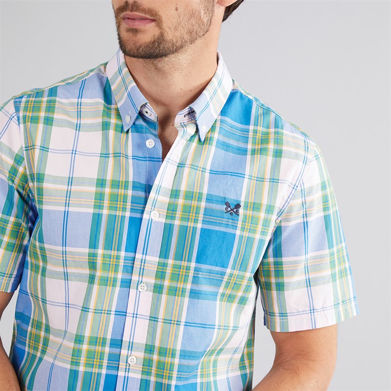 Mens Short Sleeve Checked Shirt Pine Green/Cornflower/Pink Lady 3 Mens Short Sleeve Checked Shirt Pine Green/Cornflower/Pink Lady