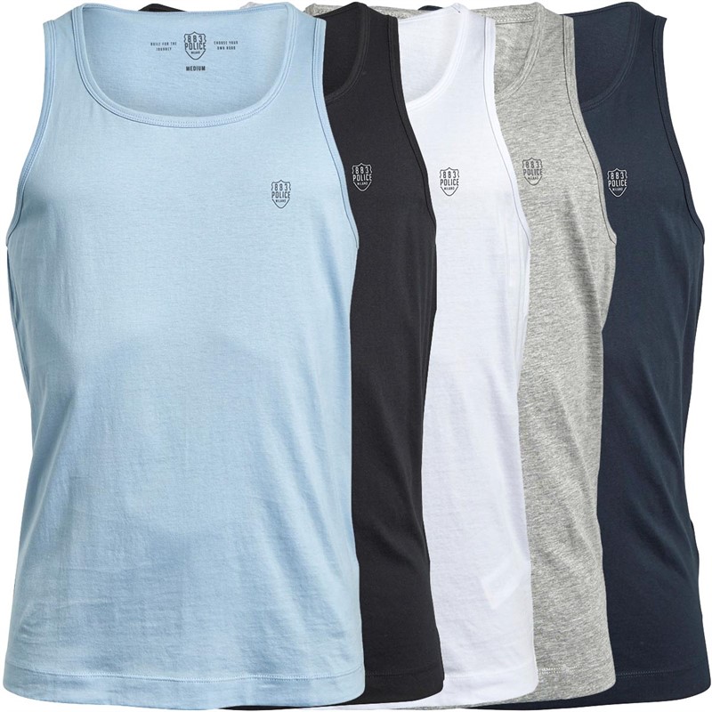 Mens Biot Five Pack Vests Black/White/Grey/Navy/Sky