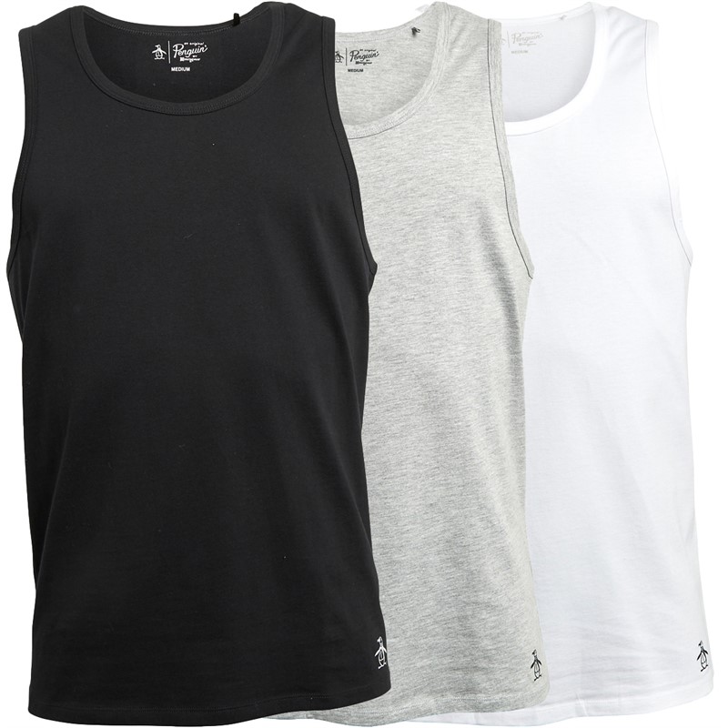 Mens Three Pack Vests Black/White/Grey 1 Mens Three Pack Vests Black/White/Grey