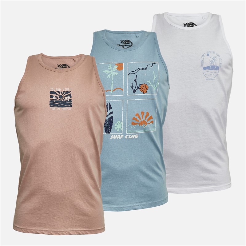 Mens Three Pack Printed Muscle Back Vests Dusky Pink/White/Light Blue 1 Mens Three Pack Printed Muscle Back Vests Dusky Pink/White/Light Blue