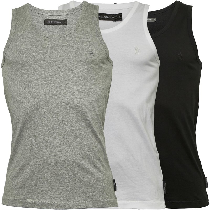 Mens Three Pack Vests Multi 4 - Black/White/Light Grey Melange