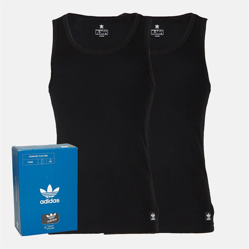 Mens Comfort Rib Cotton Two Pack Vests Black 1 Mens Comfort Rib Cotton Two Pack Vests Black