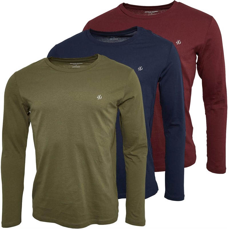 Mens Archie Three Pack Long Sleeve Tops Navy Blazer/Dusty Olive/Port Royale