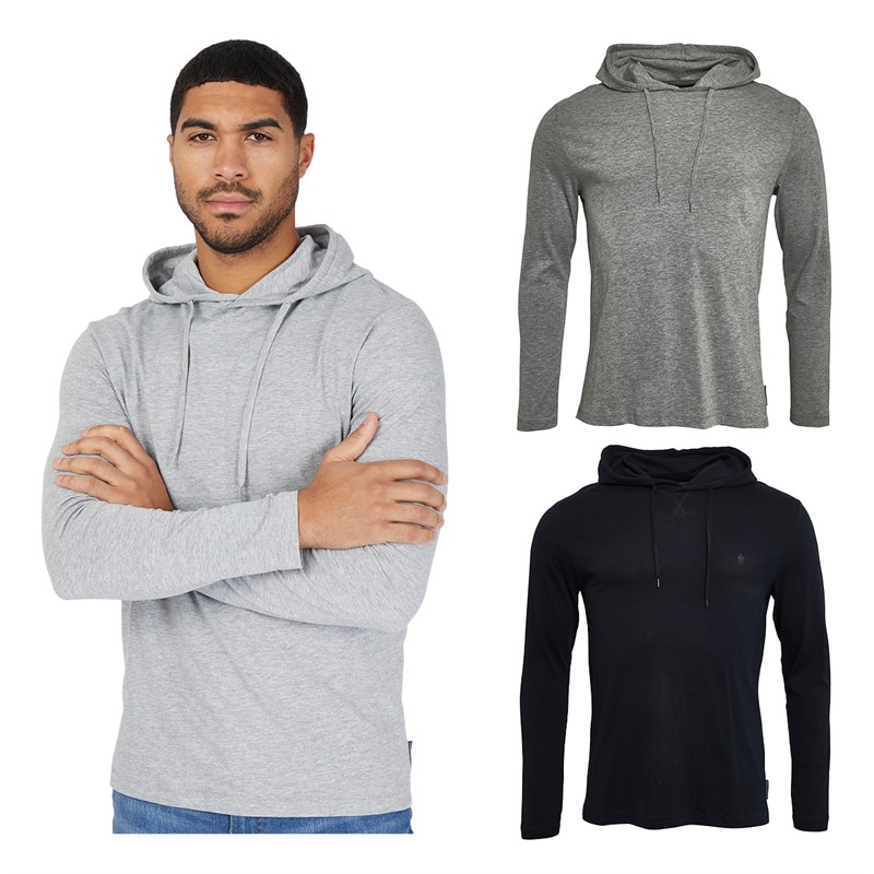 Mens Hooded Crown Three Pack Long Sleeve Tops Multi 3 - Marine/Light Grey Mel/White
