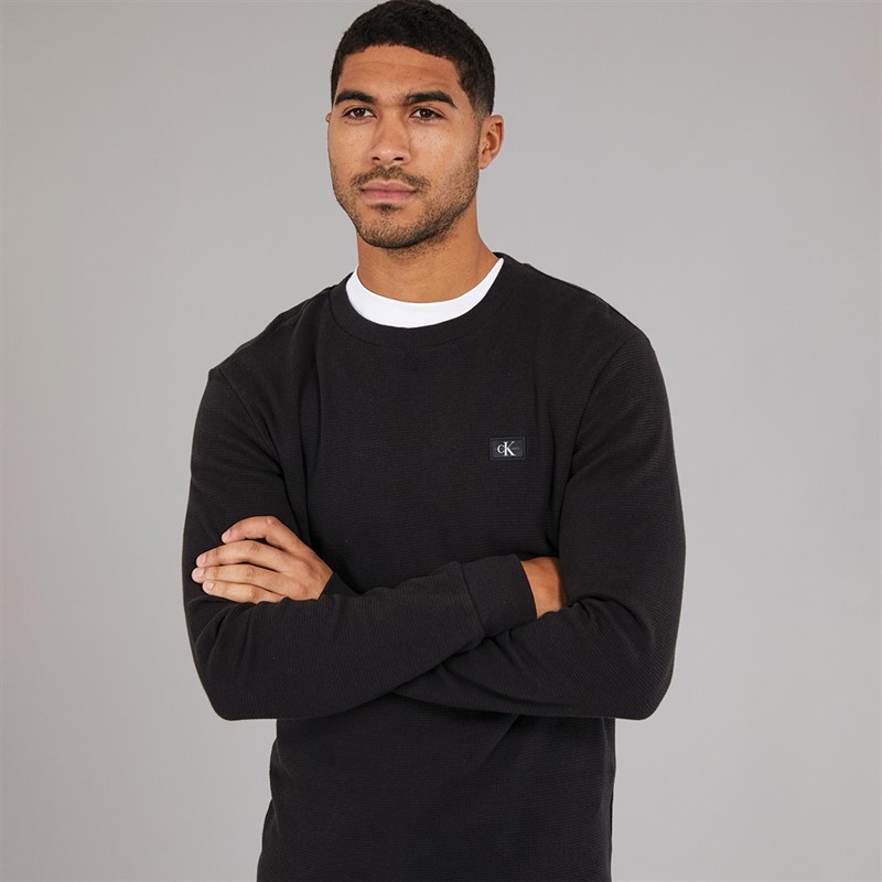 Mens Woven Label Waffle T-Shirt CK Black