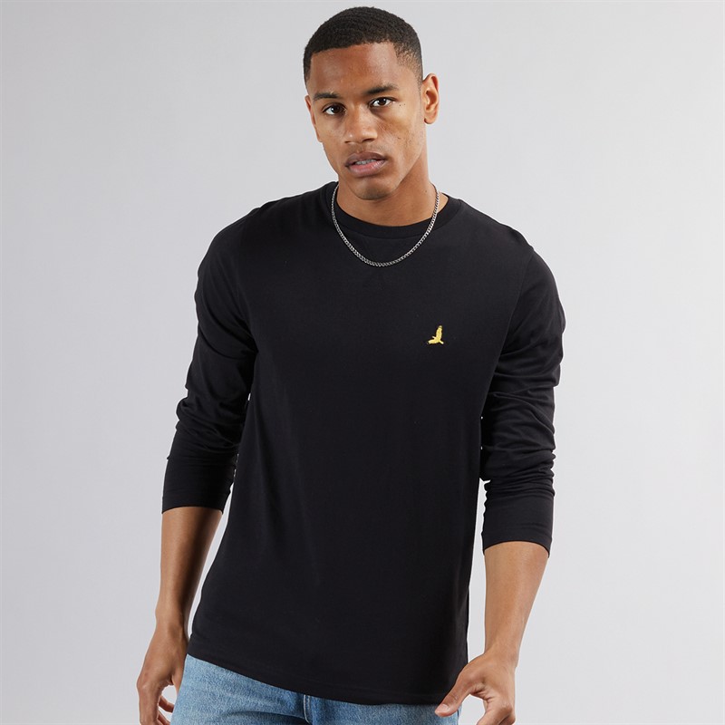 Mens Franz Long Sleeve Crew Neck T-Shirt Jet Black/Dark Charcoal Marl 1 Mens Franz Long Sleeve Crew Neck T-Shirt Jet Black/Dark Charcoal Marl