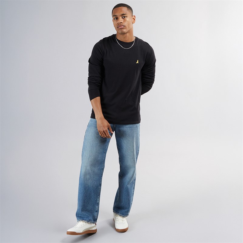 Mens Franz Long Sleeve Crew Neck T-Shirt Jet Black/Dark Charcoal Marl 3 Mens Franz Long Sleeve Crew Neck T-Shirt Jet Black/Dark Charcoal Marl