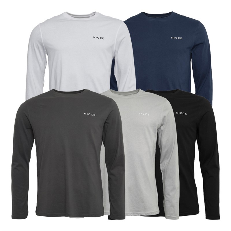 Mens Sommar Five Pack Long Sleeve Lounge T-Shirts Coal/Black/Stone Grey/Navy/White