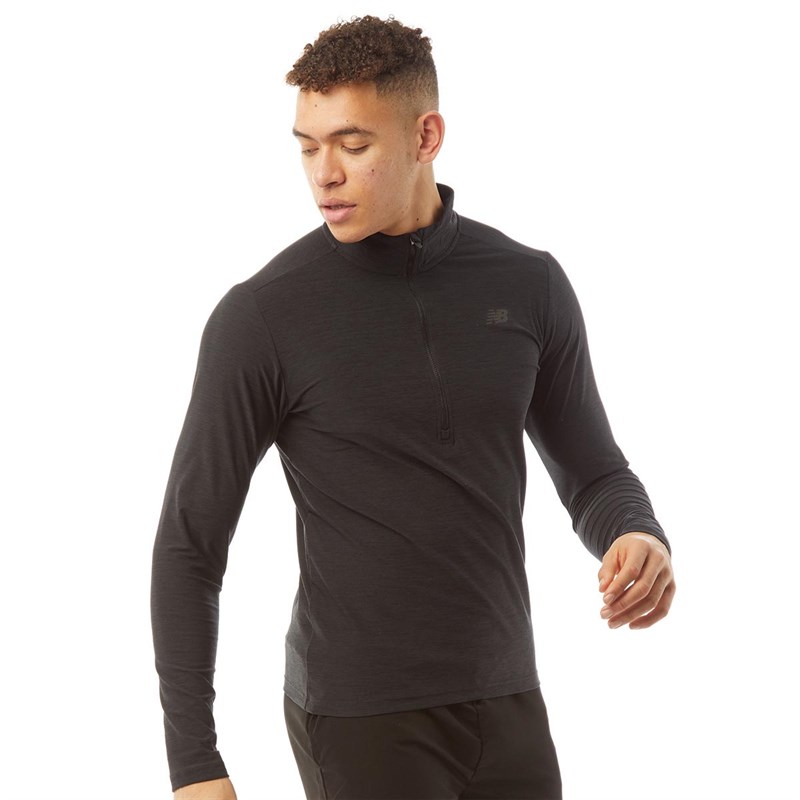 Mens Heathered Space Dye Reflective 1/2 Zip Running Top Black