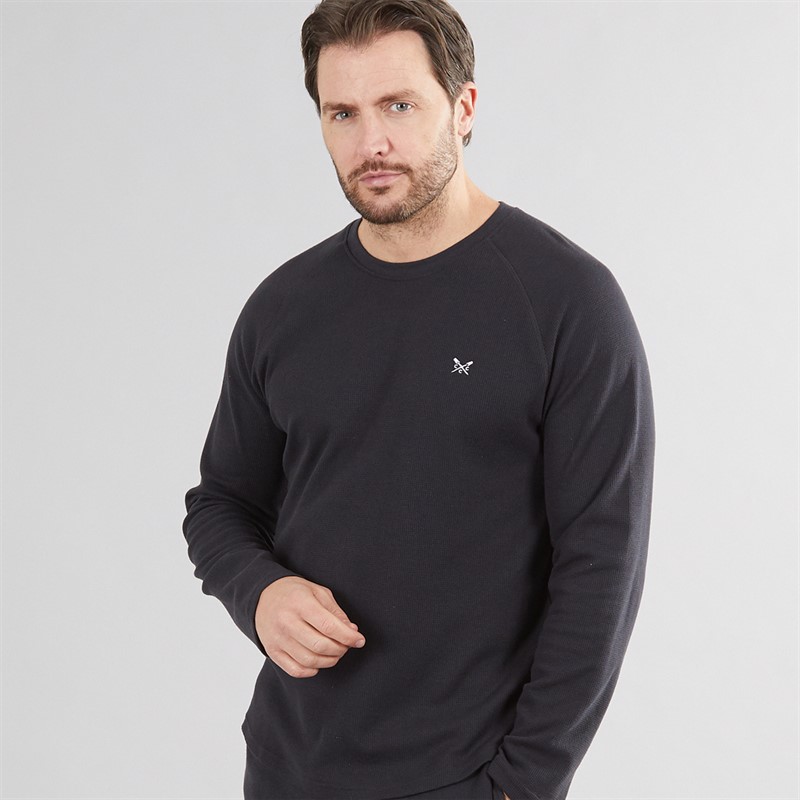 Mens Loungewear Long Sleeve Waffle Top Charcoal