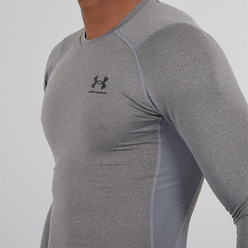 Mens UA HG Heat Gear Armour Compression Long Sleeve Top Carbon Heather/Black 3 Mens UA HG Heat Gear Armour Compression Long Sleeve Top Carbon Heather/Black