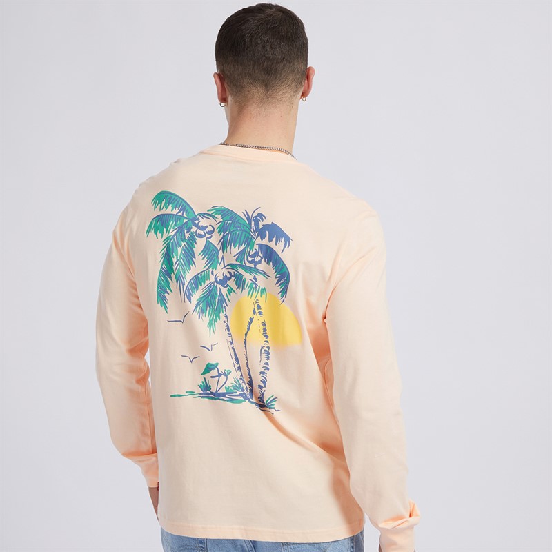 Mens Relaxed Fit Long Sleeve Top LC Back Palm Scene Pale Peach 2 Mens Relaxed Fit Long Sleeve Top LC Back Palm Scene Pale Peach