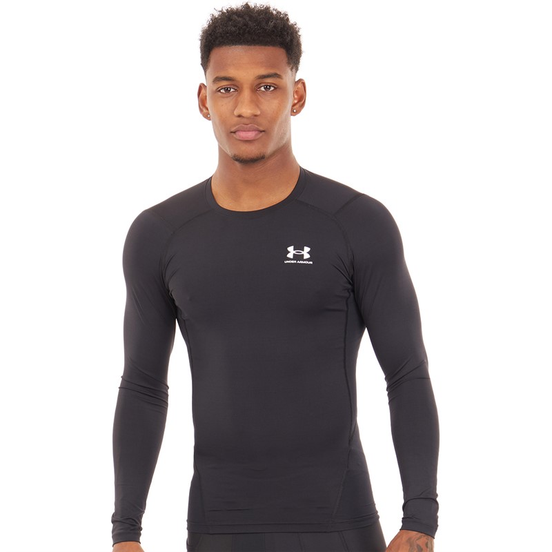 Mens UA HG Heat Gear Armour Compression Long Sleeve Black/White