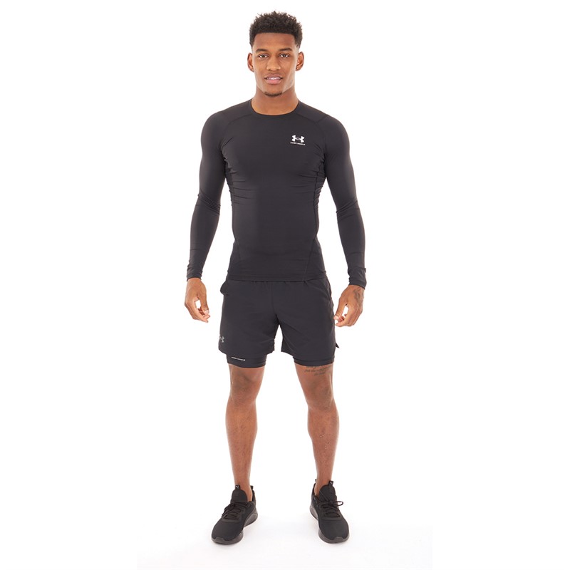 Mens UA HG Heat Gear Armour Compression Long Sleeve Black/White 4 Mens UA HG Heat Gear Armour Compression Long Sleeve Black/White